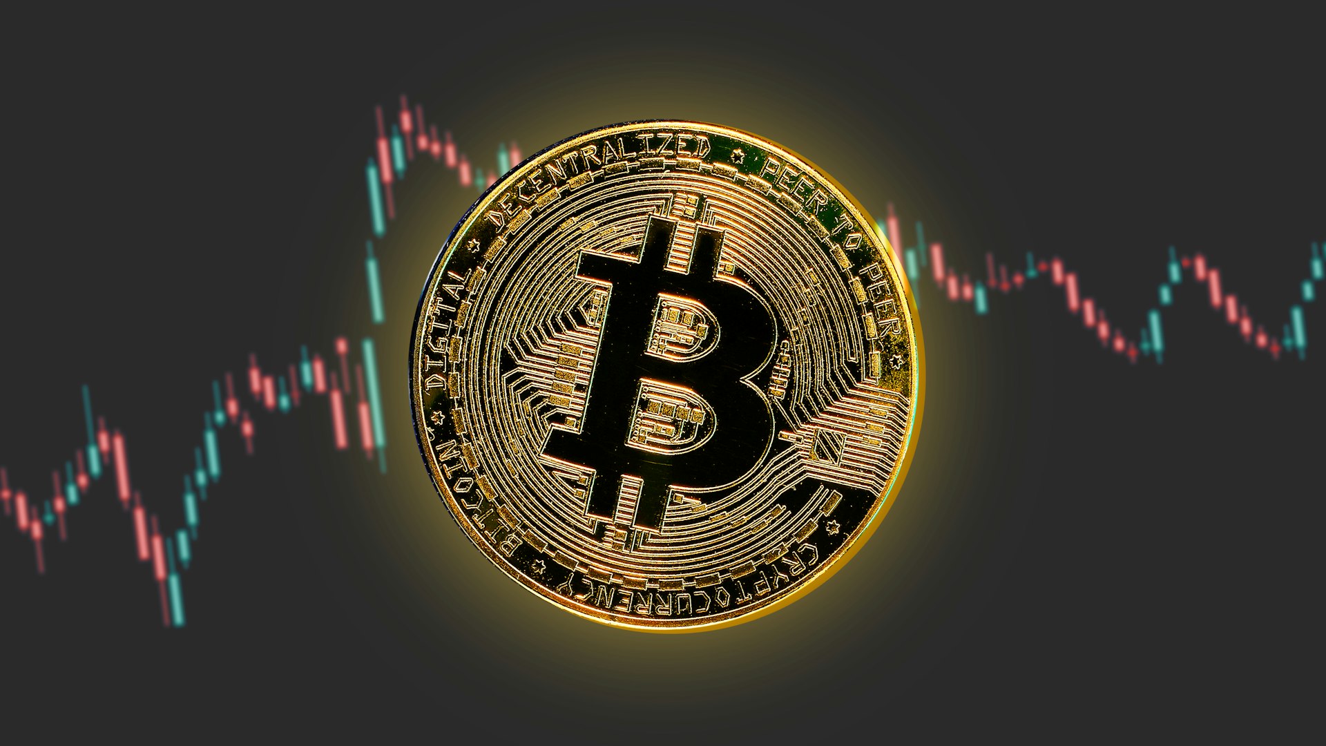 Bitcoin-Münze vor steigendem Aktienchart als Symbol für Spot-Bitcoin-ETF-Zuflüsse
