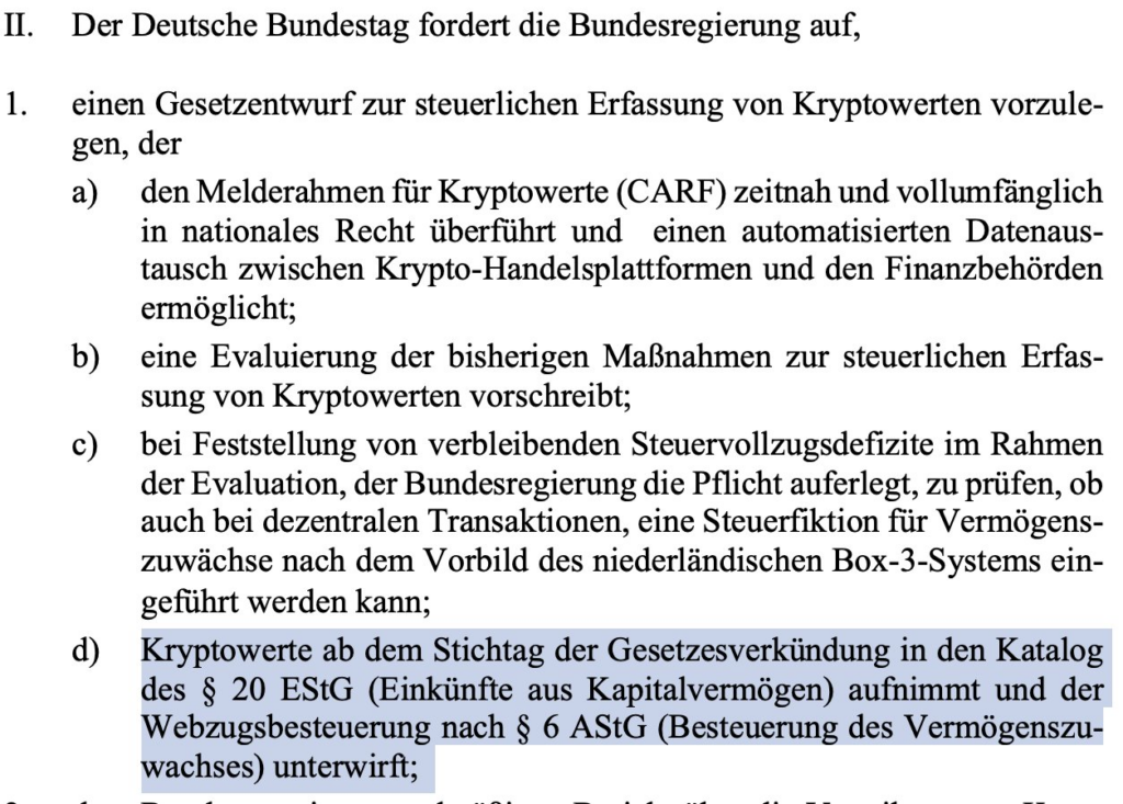 Linke fordert Wegzugsbesteuerung und Box-3-Modell für Kryptowerte